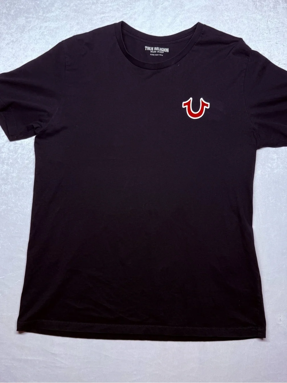 True Religion Buddha Black Short-Sleeve Tee with Red Logo